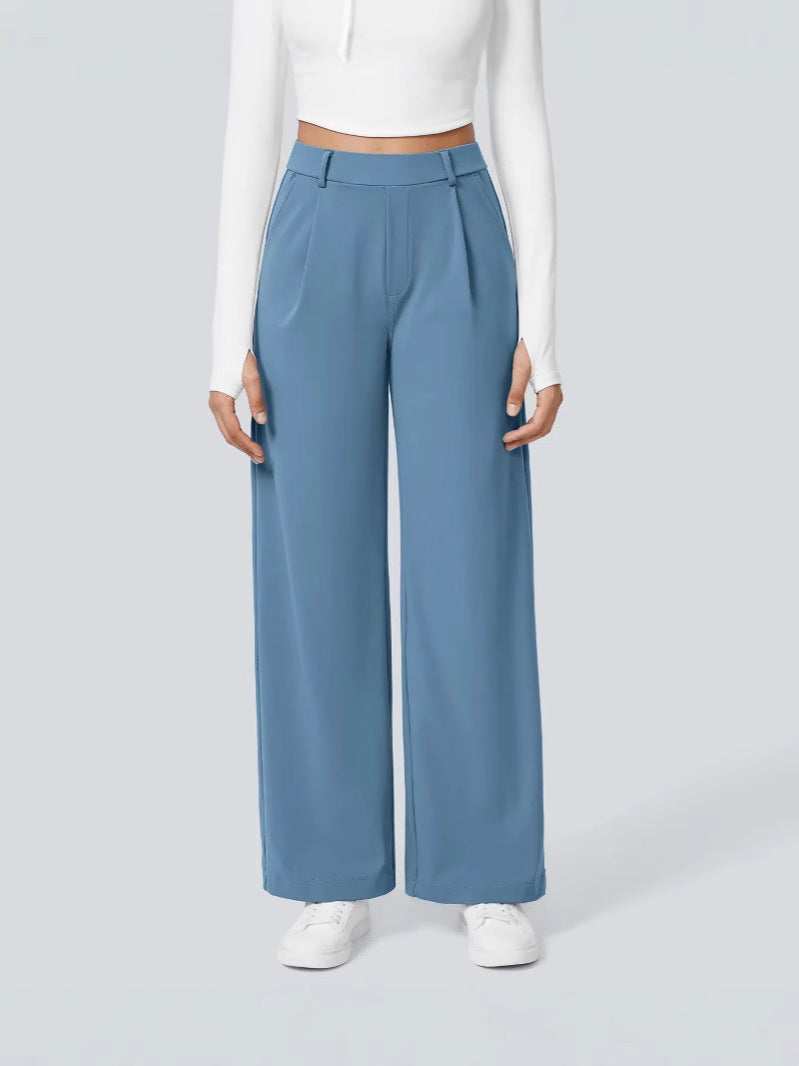 Women's High-Waisted Pleated Wide Leg Trousers - Tailored Workwear Pants