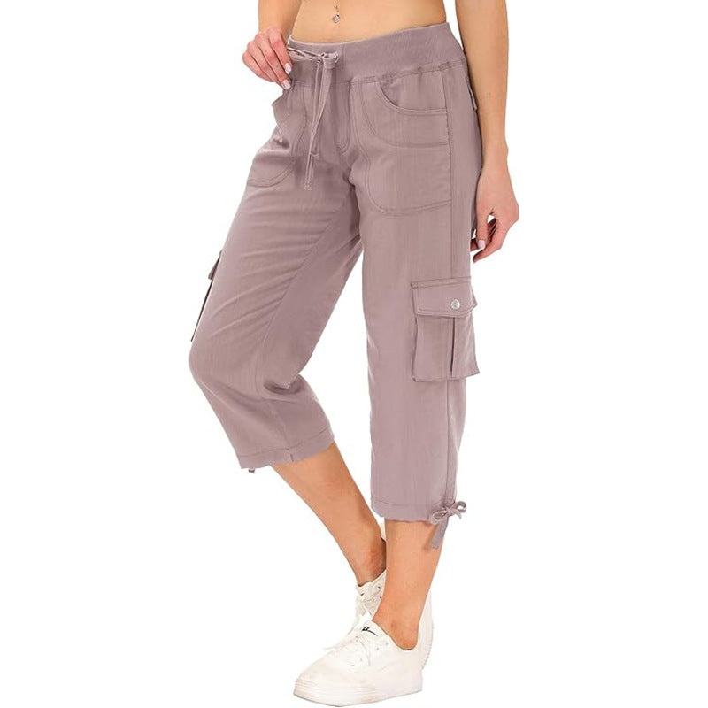 Sporty casual loose-fitting drawstring cargo pants