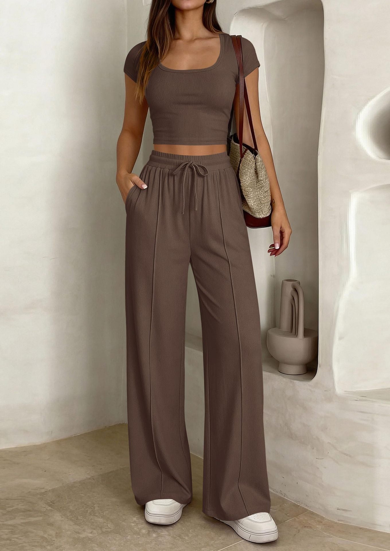 Women's Crop Top & Wide Leg Pants Se