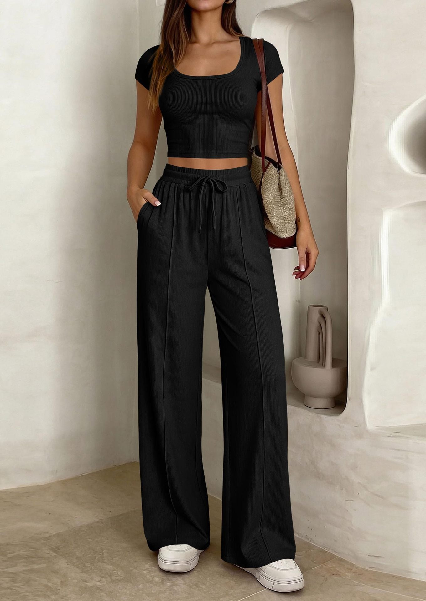 Women's Crop Top & Wide Leg Pants Se