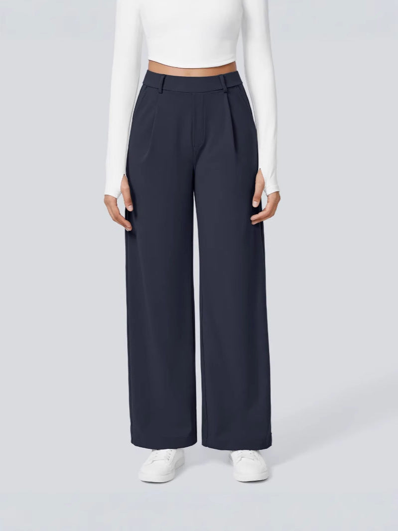 Women's High-Waisted Pleated Wide Leg Trousers - Tailored Workwear Pants