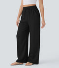 High-waisted drawstring side pocket wide-leg casual linen pants