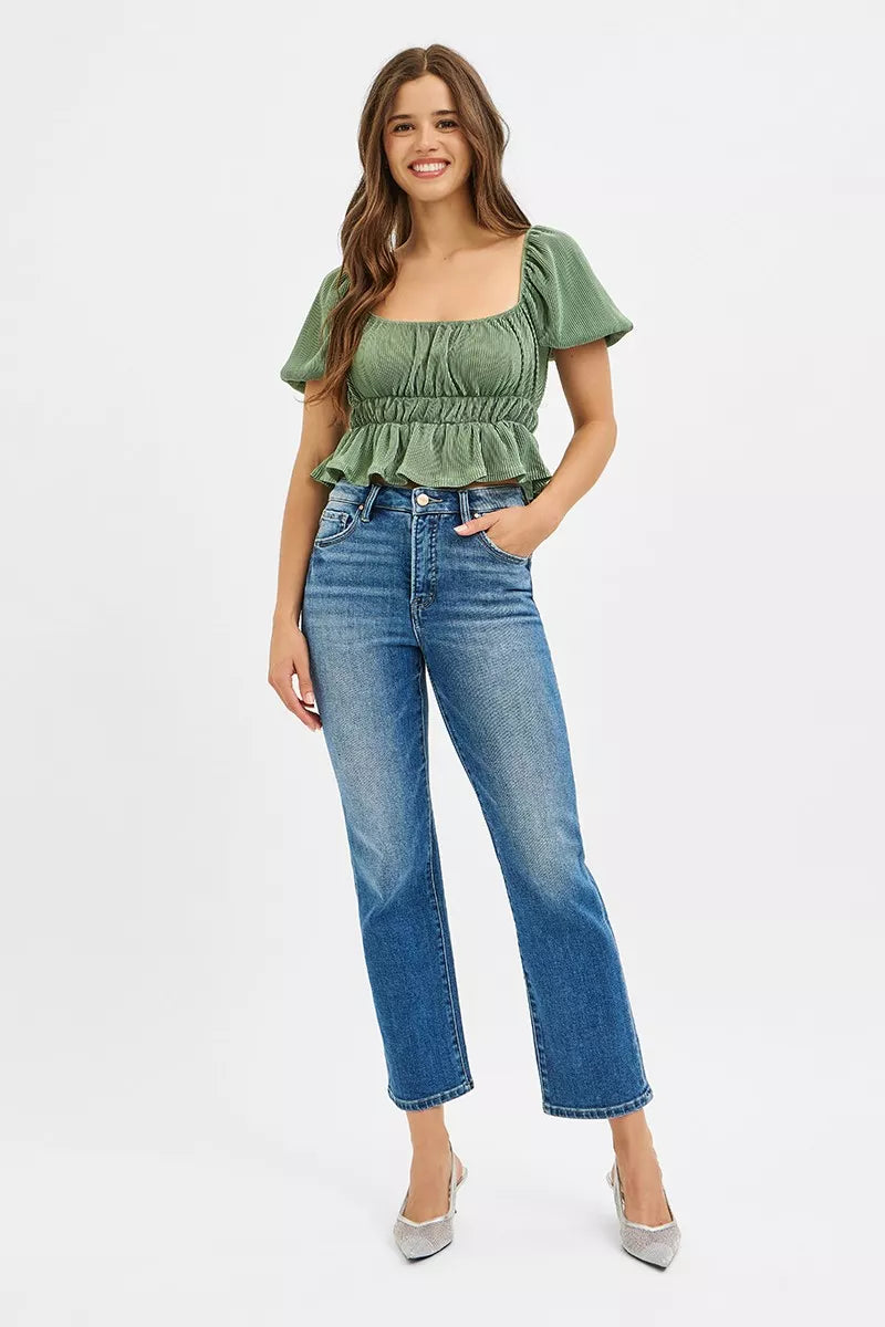 High-Rise Tummy-Control Straight Jeans