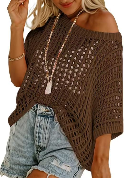 Women's Off-the-Shoulder Open-Knit Cover