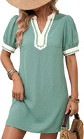 Embroidered V-Neck Shift Dress