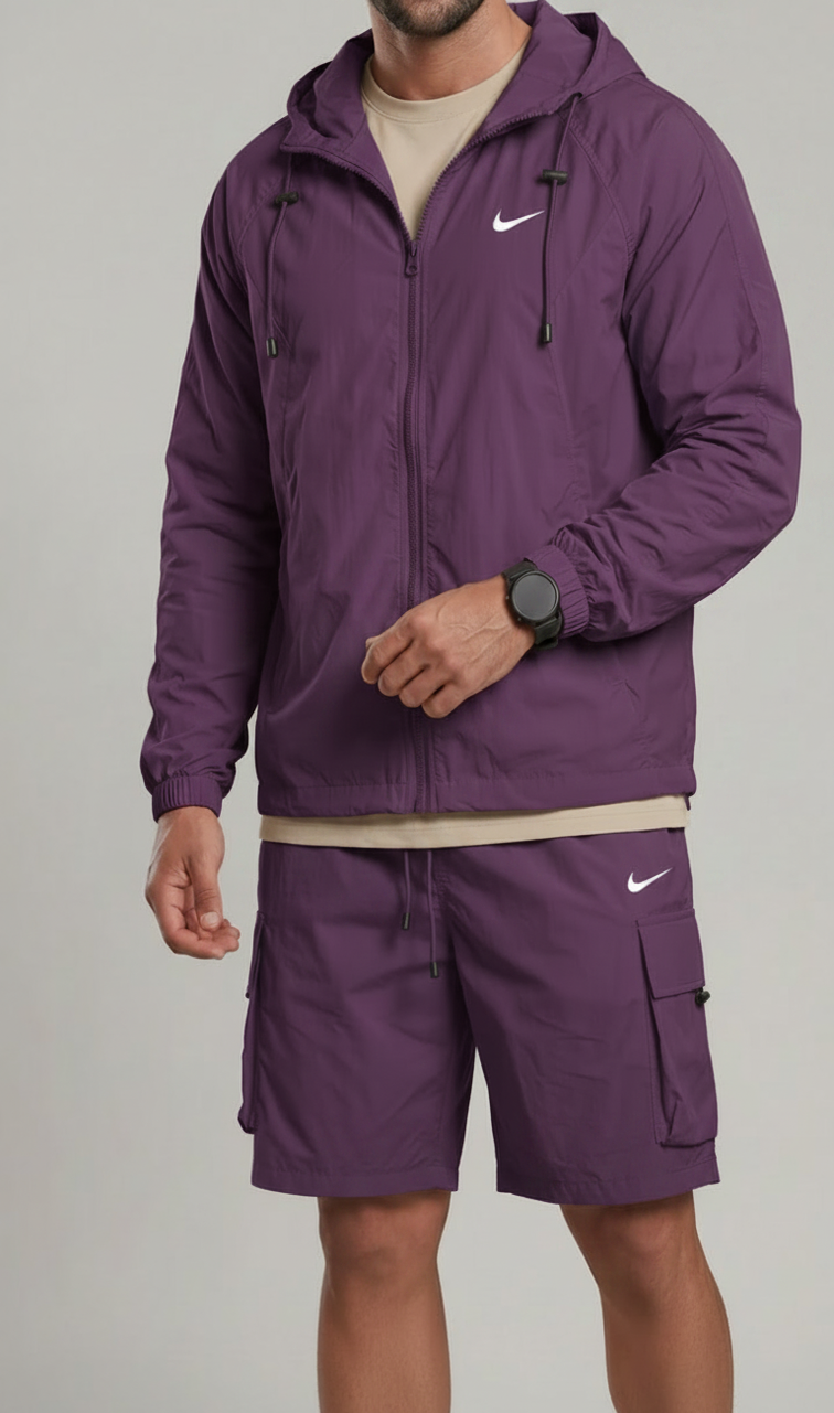 Light Shell Hooded Jacket & Cargo Shorts Co-Ord