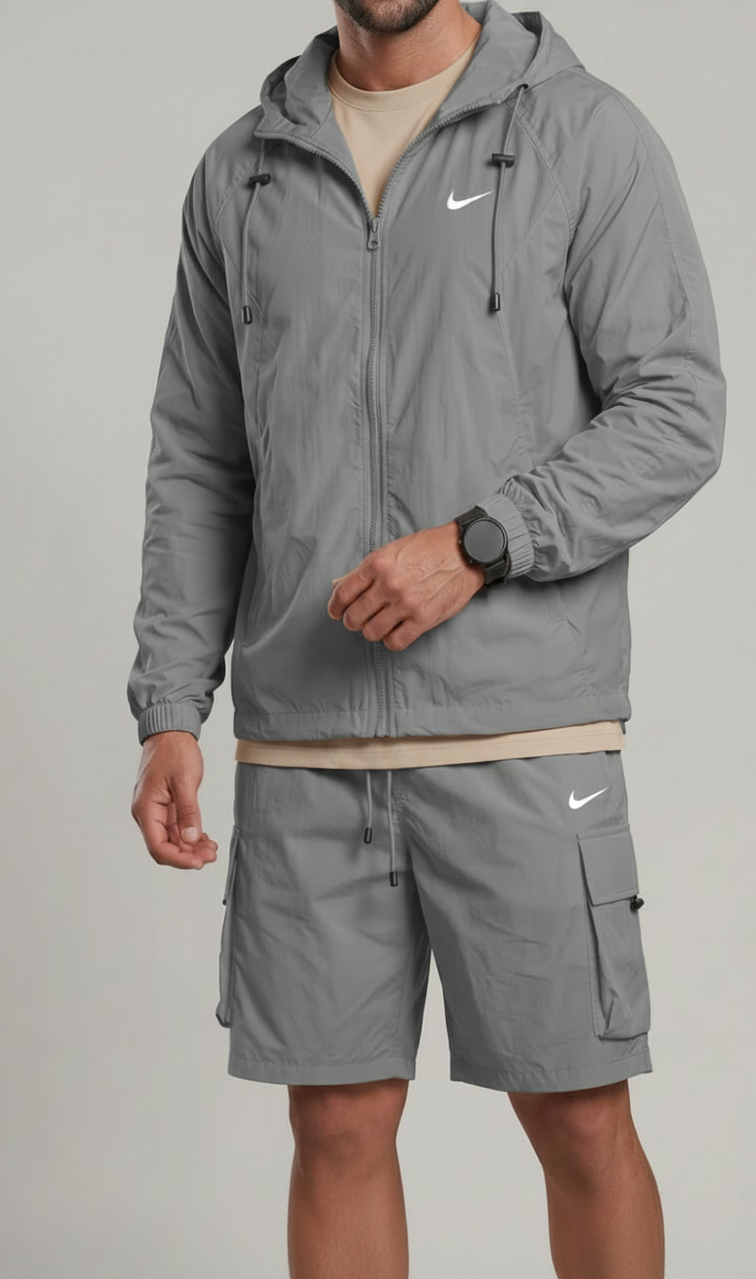 Light Shell Hooded Jacket & Cargo Shorts Co-Ord