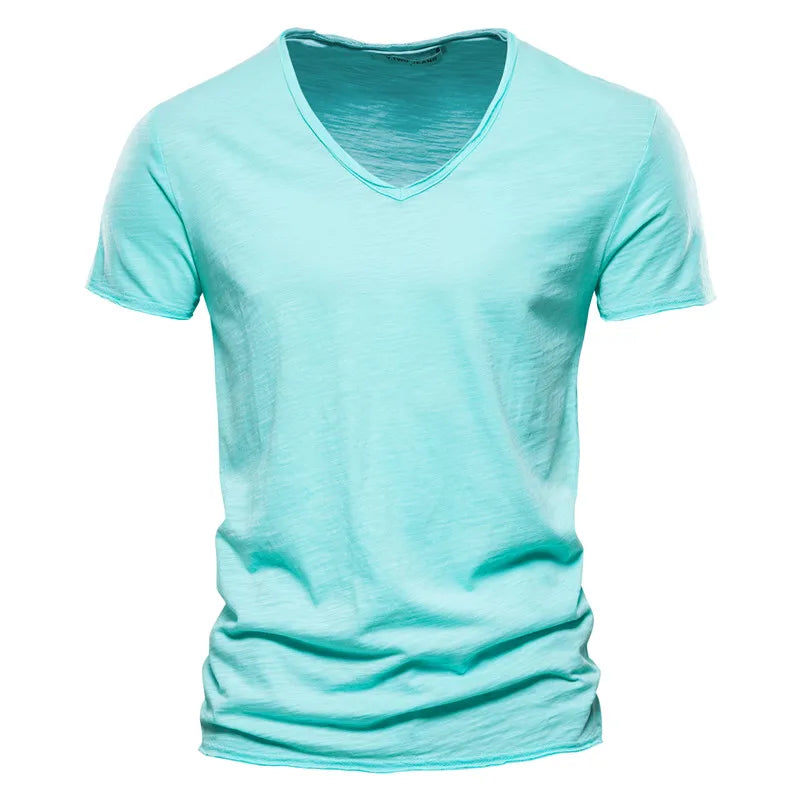 Summer New Style Solid Color V-Neck Short-Sleeve T-Shirts - Hot Selling