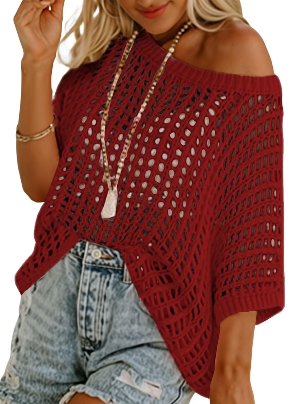 Women's Off-the-Shoulder Open-Knit Cover