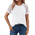 Short-sleeved round neck lace cutout top