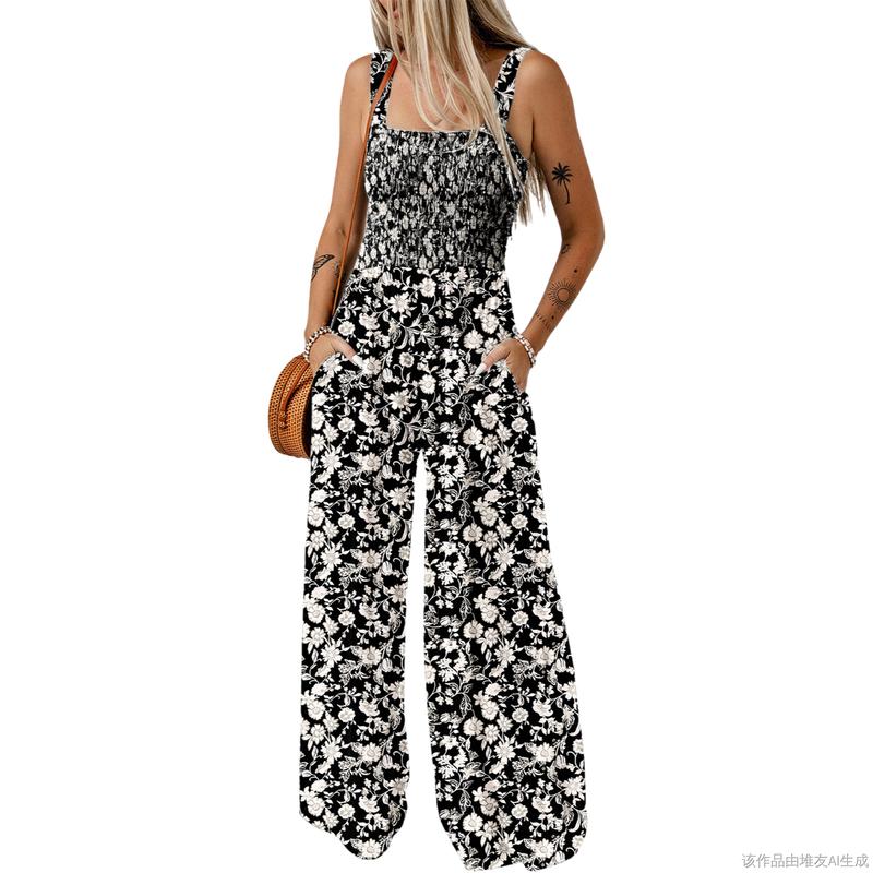 Women’s Casual Print Sleeveless Overalls Jumpsuits