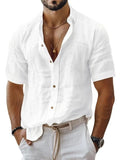 Men's casual cotton and linen shirt with turn-down collar