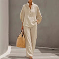 Women's  V-Neck 2-Piece Set - Batwing Sleeve Top & Wide Leg Pants