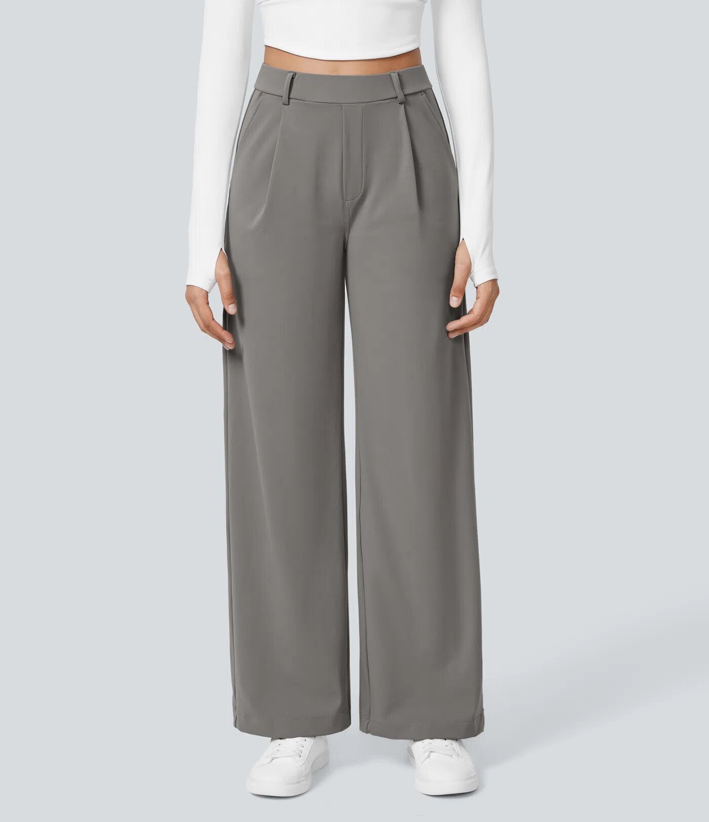 Women's High-Waisted Pleated Wide Leg Trousers - Tailored Workwear Pants