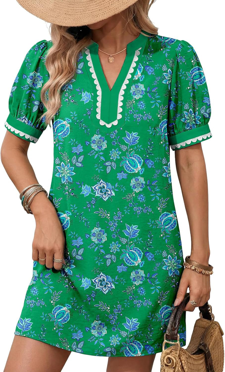 Embroidered V-Neck Shift Dress