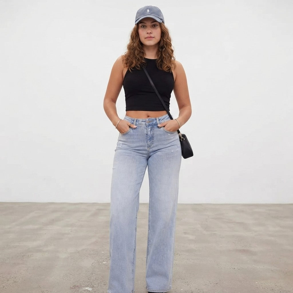 Women's hip-lifting stretch wide-leg jeans