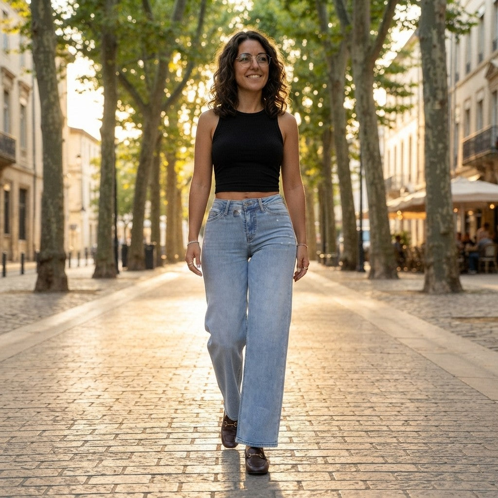 Women's hip-lifting stretch wide-leg jeans