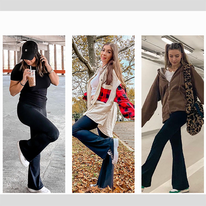 Pantalones acampanados de cintura alta y elásticos para mujer