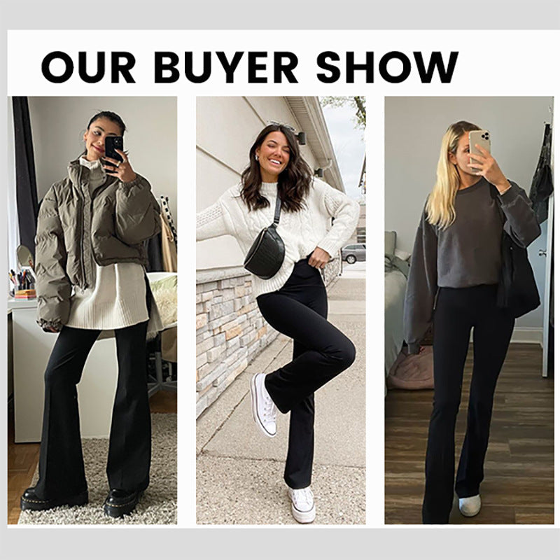 Pantalones acampanados de cintura alta y elásticos para mujer