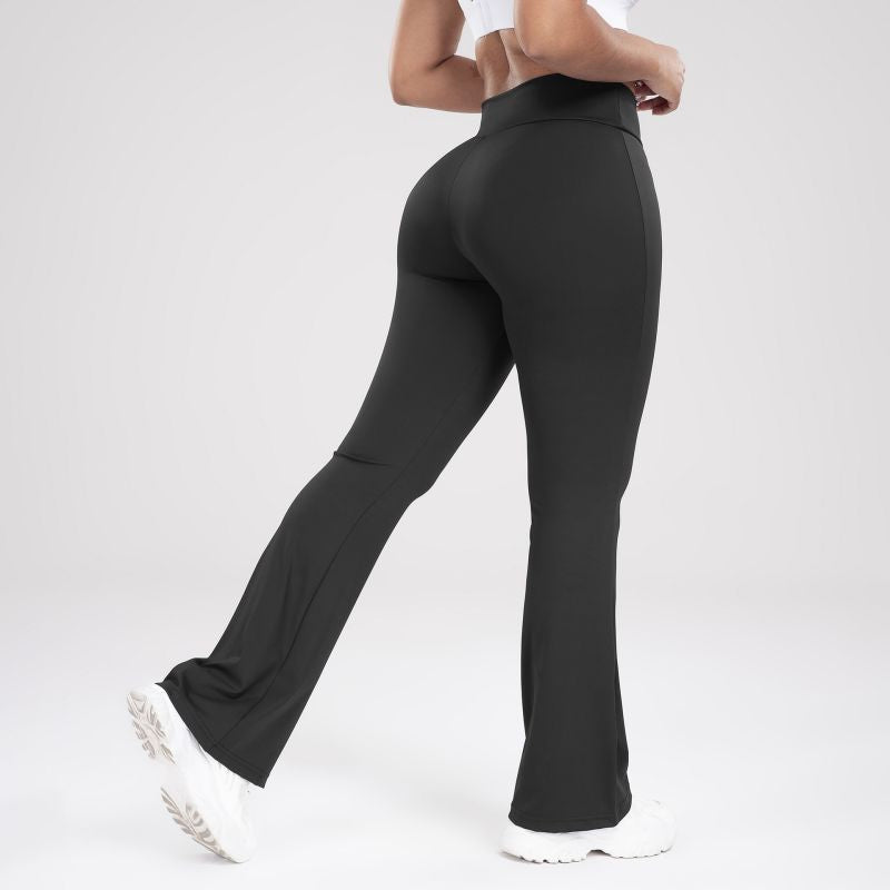 Pantalones acampanados de cintura alta y elásticos para mujer