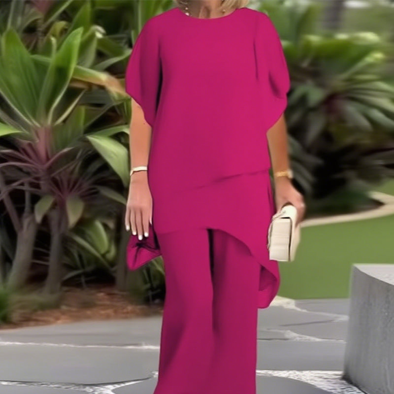 Irregular Top & Wide Leg Pants Set