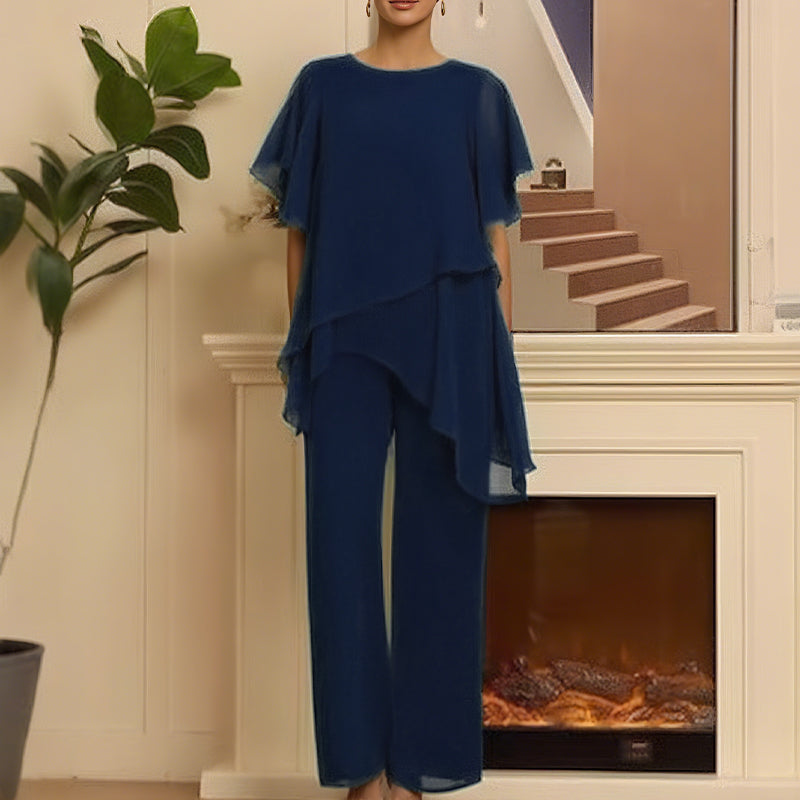 Irregular Top & Wide Leg Pants Set