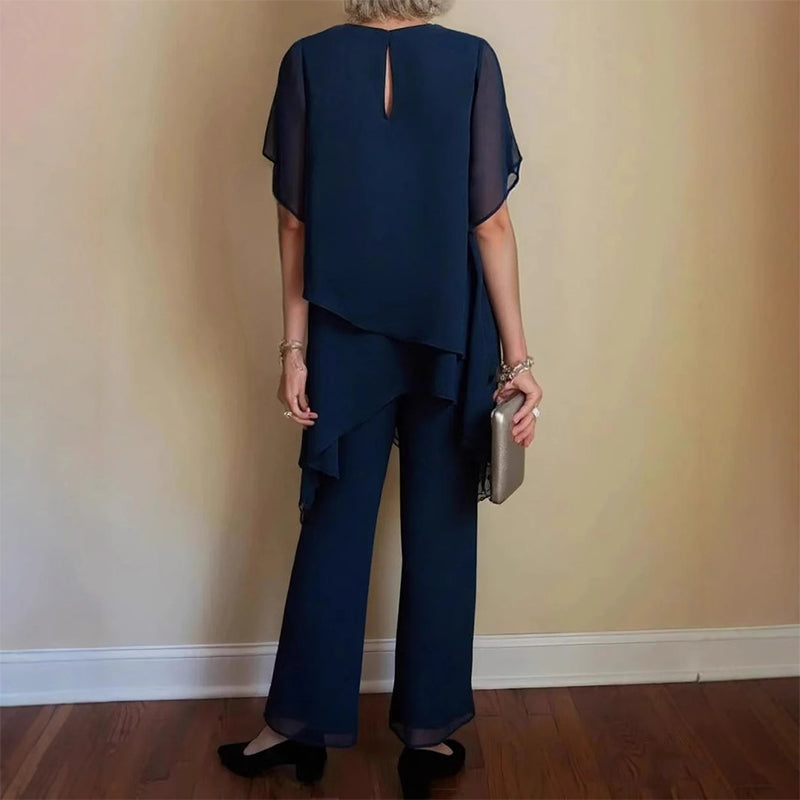 Irregular Top & Wide Leg Pants Set