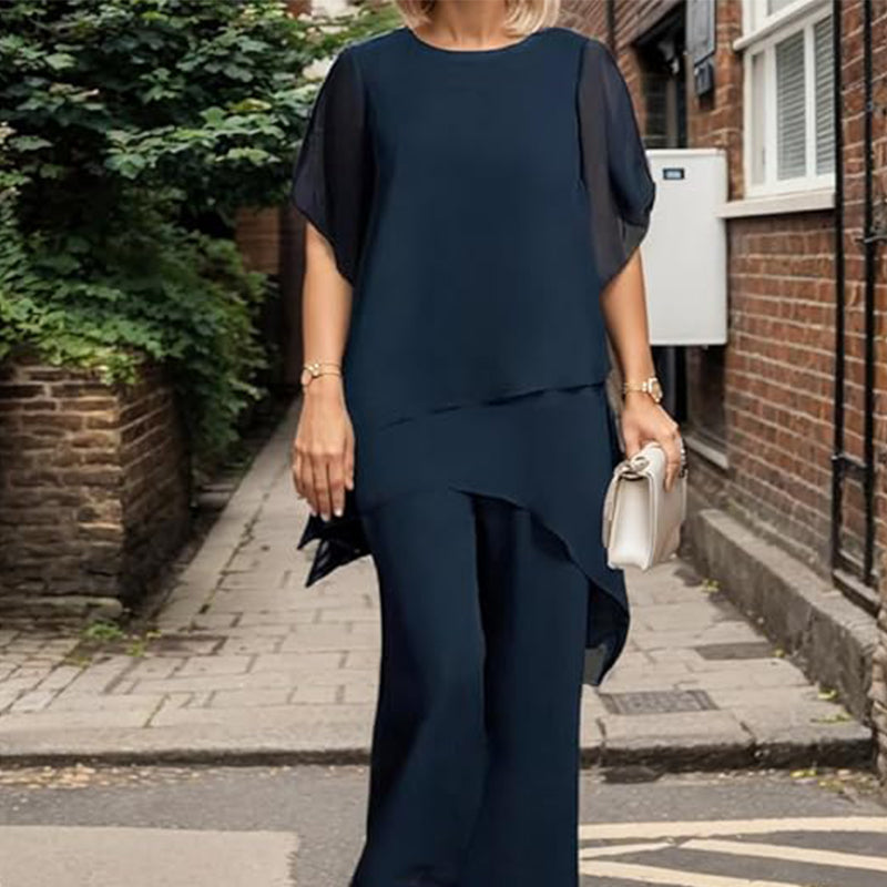Irregular Top & Wide Leg Pants Set