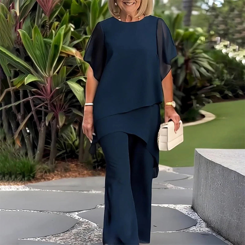 Irregular Top & Wide Leg Pants Set
