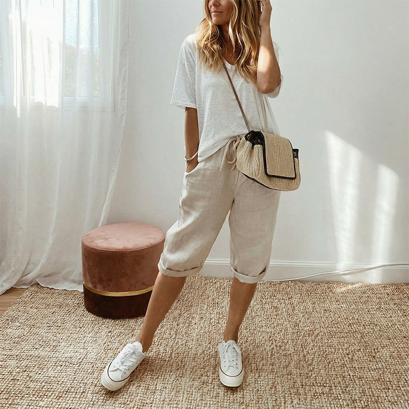 iWomen's Casual Cotton Linen Capris